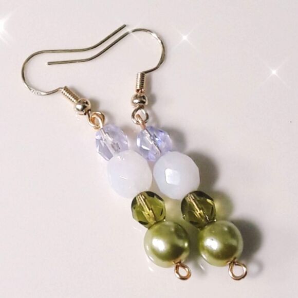 Artisan Earrings  05L# Czech beads Glass Pearls and Opal Glass beads Long Drops - Picture 3 of 3